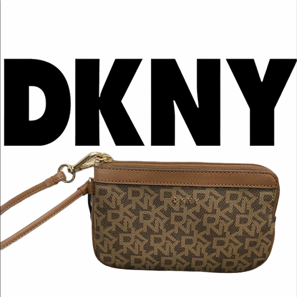 DKNY Bryant Item Wristlet Brown Logo - Picture 2 of 6